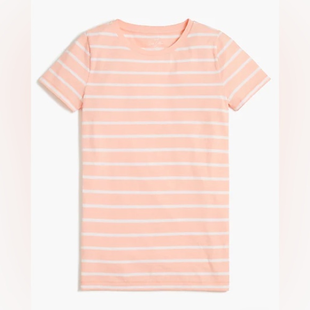💜 J.Crew Striped Vintage Slub Cotton Crewneck Tee – Candid Peach/White | Size L